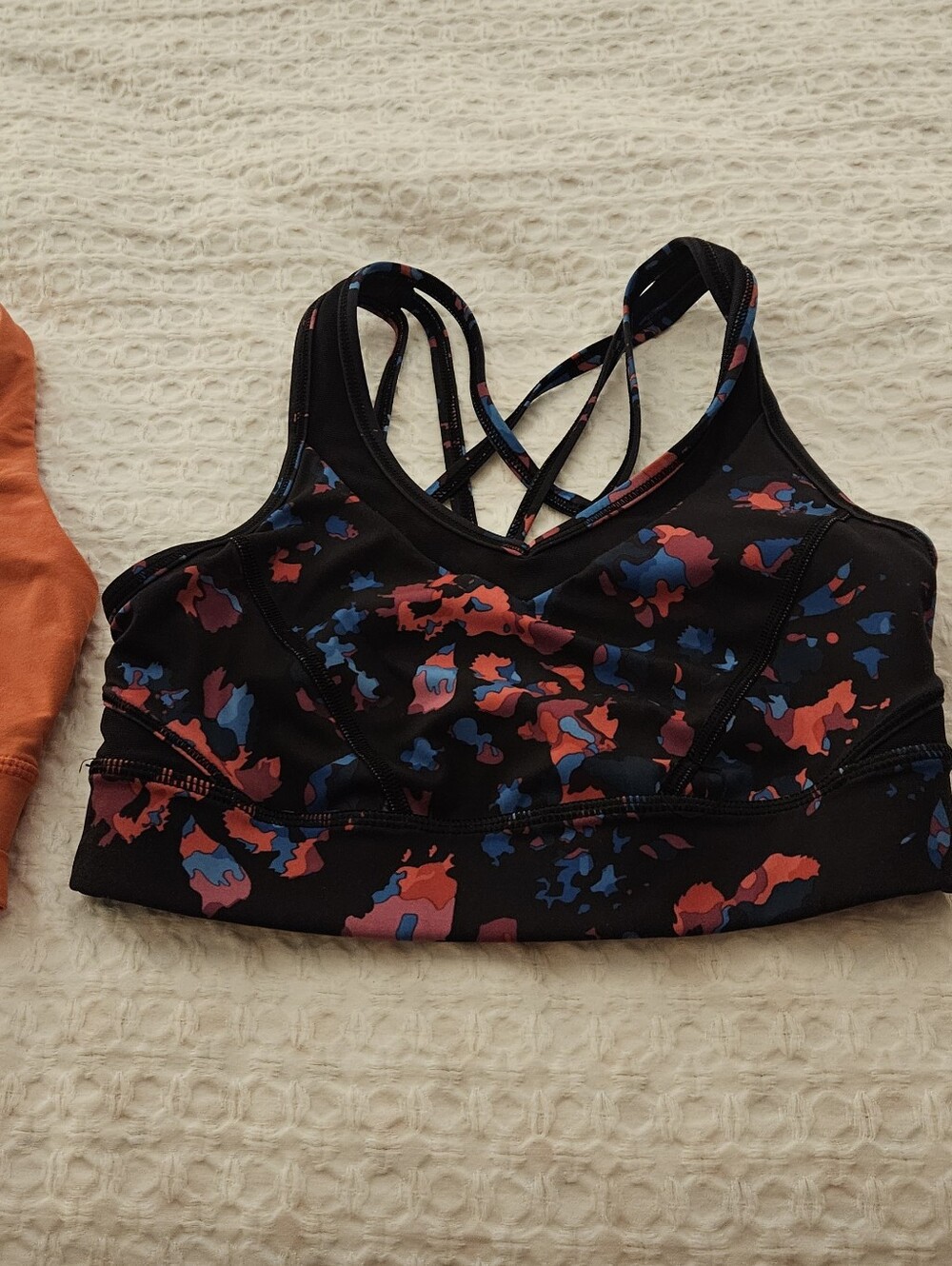 lululemon athletica Orange & Black Floral Strappy Back Sports Bras